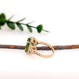 Akira 14K Yellow Gold 7.3cts Peridot Diamond Ring | Cushion Cut 14x10mm