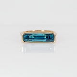 Echo Solid 14K Gold Blue Zircon Solitaire Ring, Emerald cut 16.4x4.5mm