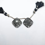 Black Rutile | Drilled Matching Pair | Diamond Shape - Side Drilled | Beautiful Faceted Gem | 21x21x7mm