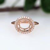 Lovely East West Oval Ring Semi Mount with a Halo of Natural Diamond Accents in Solid 14k Gold | Oval Shape | Customizable