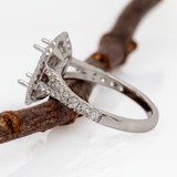 Modern East–West Emerald-Cut Semi-Mount Ring with Pavé Diamond Accents, Elegant 14K Gold Design Ready for Your Center Stone