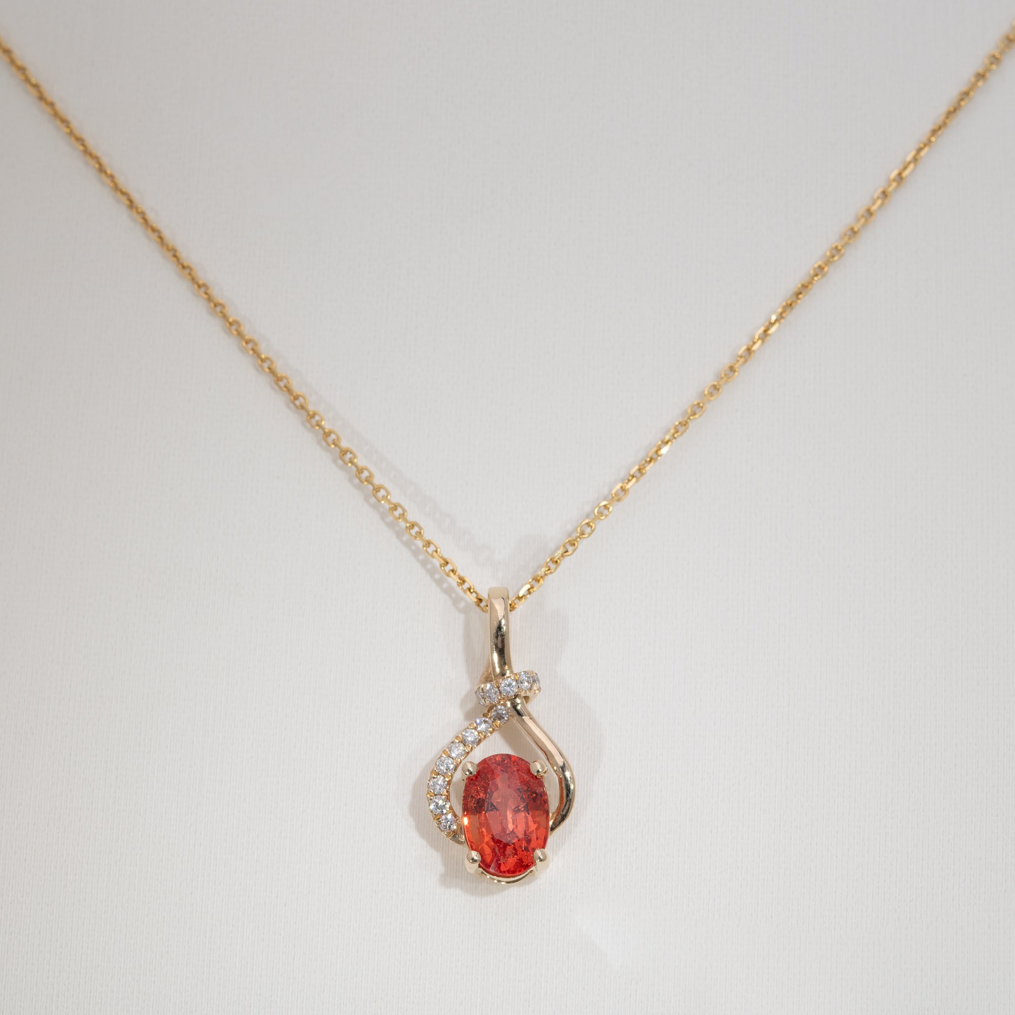 14K yellow gold padparadscha sapphire pendant
