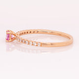 Ravina Pink Sapphire Ring with Natural Diamonds Accents: 14k Solid Gold, Round 3.5mm