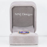18K yellow gold estate ring with blue and purple sapphires