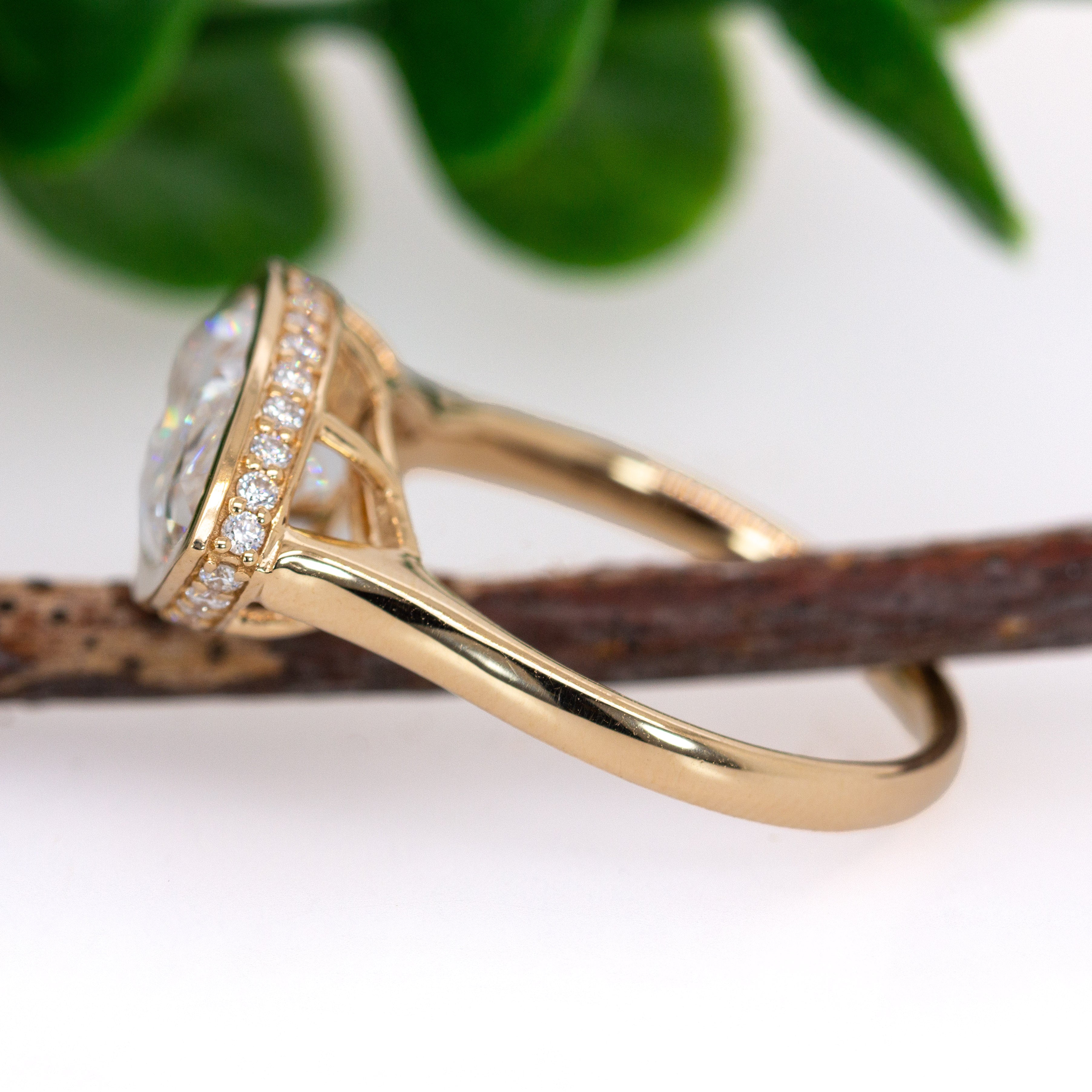 14K yellow gold marquise lab grown diamond ring with diamond accents