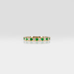 14K yellow gold diamond and emerald band ring