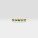 14K yellow gold diamond and emerald band ring