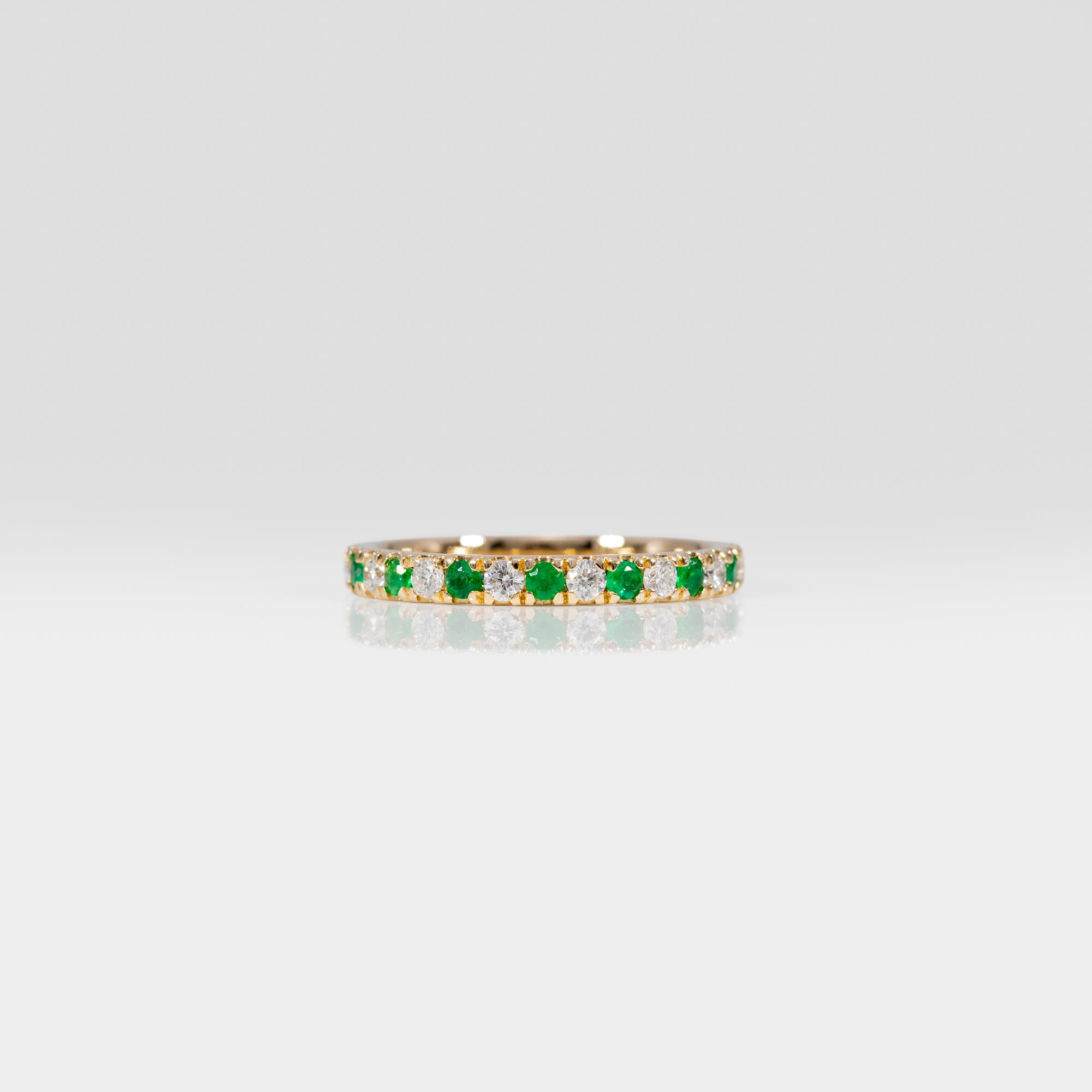 14K yellow gold diamond and emerald band ring