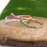Pink Sapphire V Band Ring in Solid 14K Gold – Minimalist Chevron Design