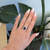 14K yellow gold GIA Ceylon sapphire cushion ring with diamond halo