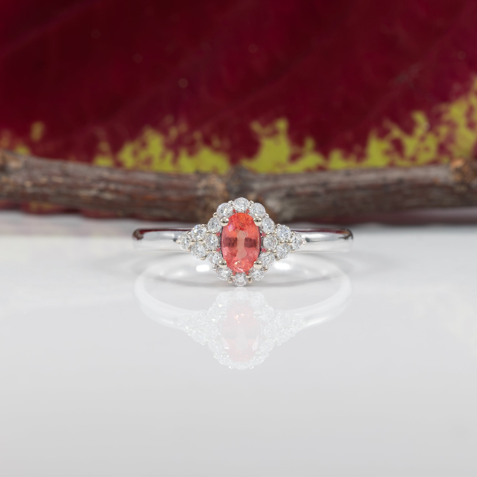 14K white gold padparadscha sapphire ring