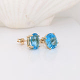 Swiss Topaz Oval Solitaire Solitaire Stud Earrings | 6x4mm 7x5mm 8x6mm