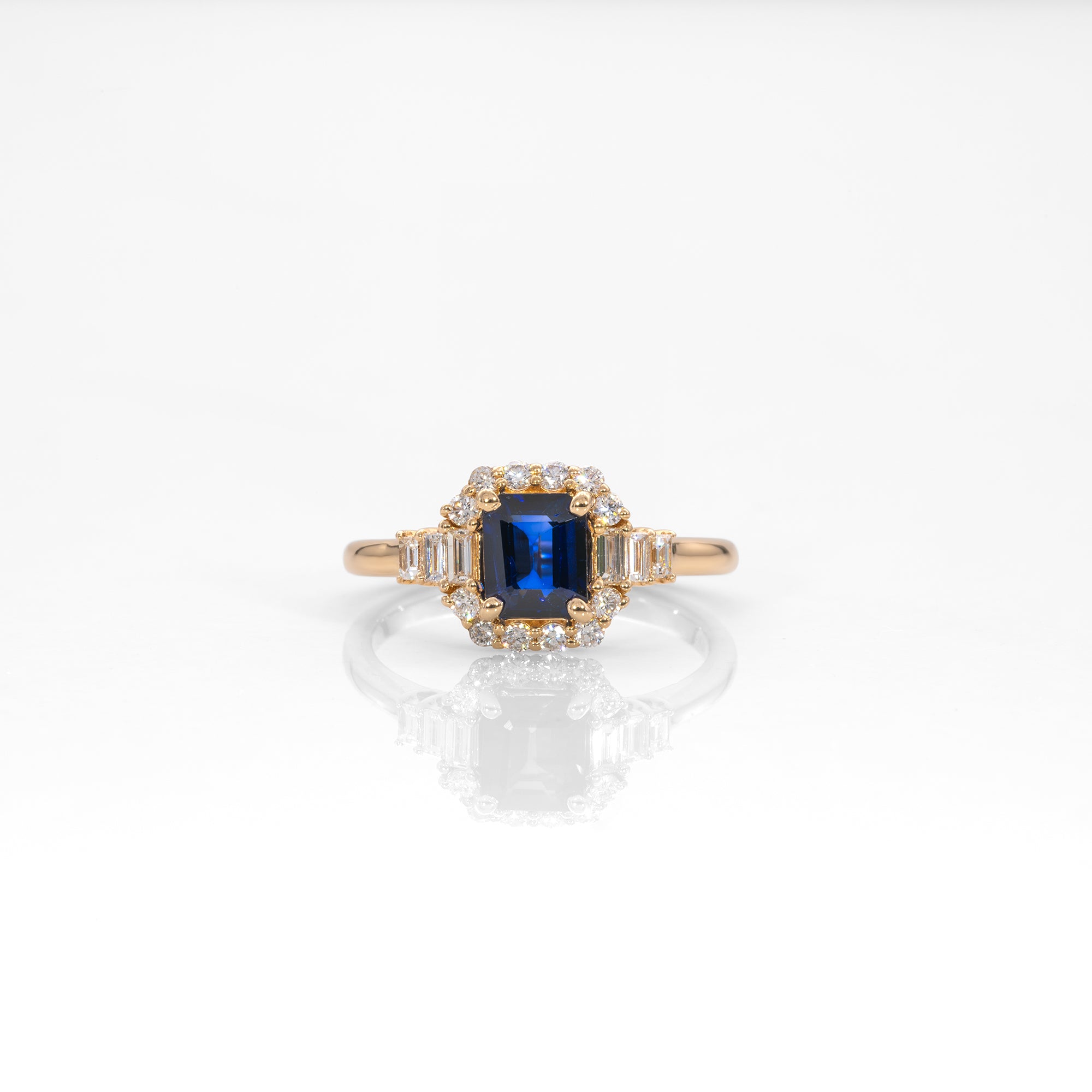 14K yellow gold Ceylon blue sapphire ring with diamond accents
