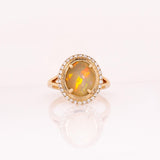 Ingrid Ethiopian Opal Ring with Natural Diamonds Accents: Solid 14K Gold, 11x9mm