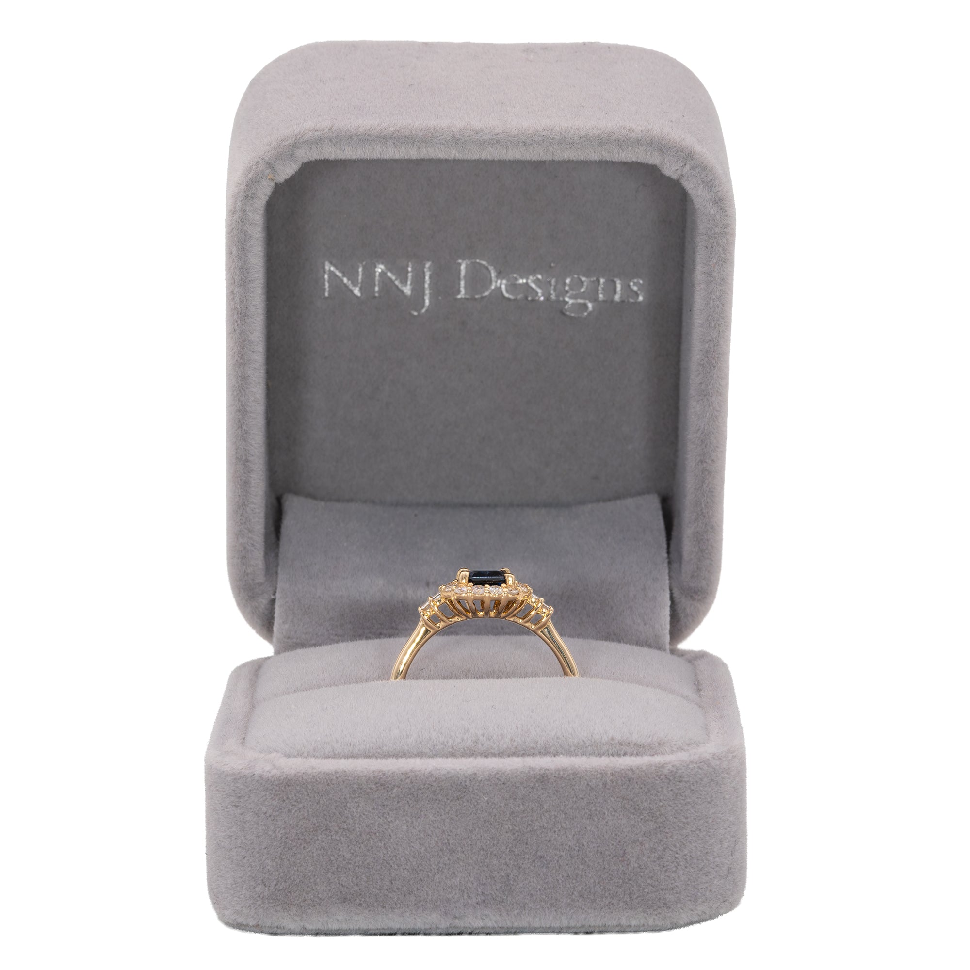 14K yellow gold Ceylon blue sapphire ring with diamond accents