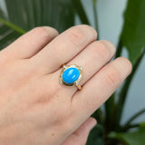 Ambika 14K Solid Gold Sleeping Beauty Turquoise and Diamond Ring | OV 11x9mm
