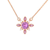 Prisha Solid 14k Gold Pink Sapphire Pendant, Diamond and Sapphire Accents with Chain
