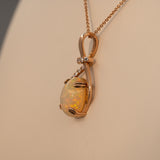 Ethiopian Opal Pendant Necklace with Earth Mined Diamond Accents in Solid 14K Gold – Oval 10x8mm Gemstone