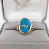 6.3ct Sonoran Turquoise Ring w Earth Mined Diamonds in Solid 14K Gold Oval 16x12