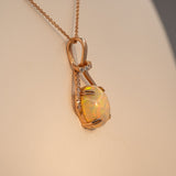 Ethiopian Opal Pendant Necklace with Earth Mined Diamond Accents in Solid 14K Gold – Oval 10x8mm Gemstone
