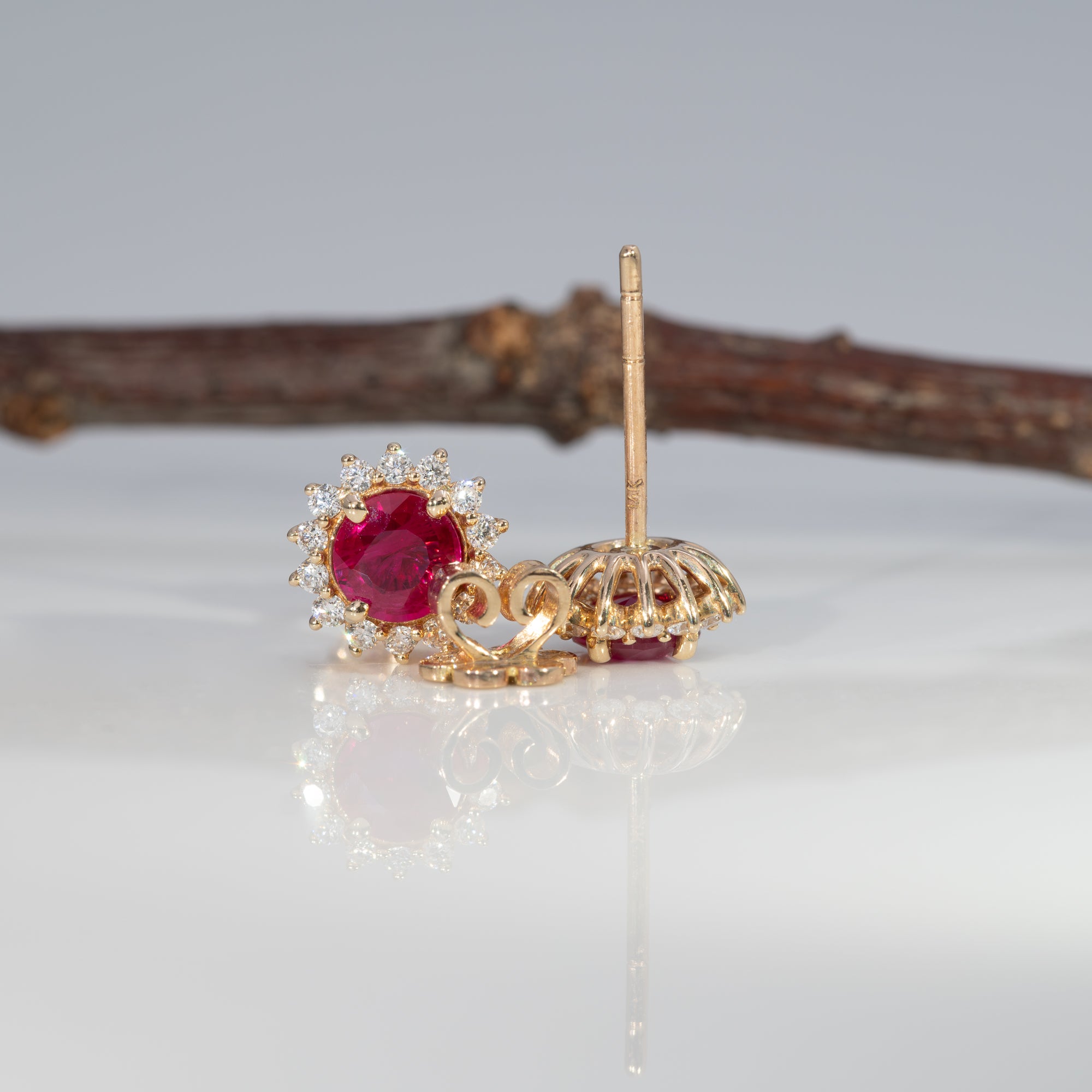 14K yellow gold burma ruby earrings
