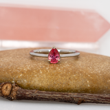 Saisha Solid 14k Gold Peach-Pink Padparadscha Sapphire Solitaire Ring, Pear-Cut