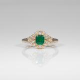 14K yellow gold Colombian emerald ring with diamond accents