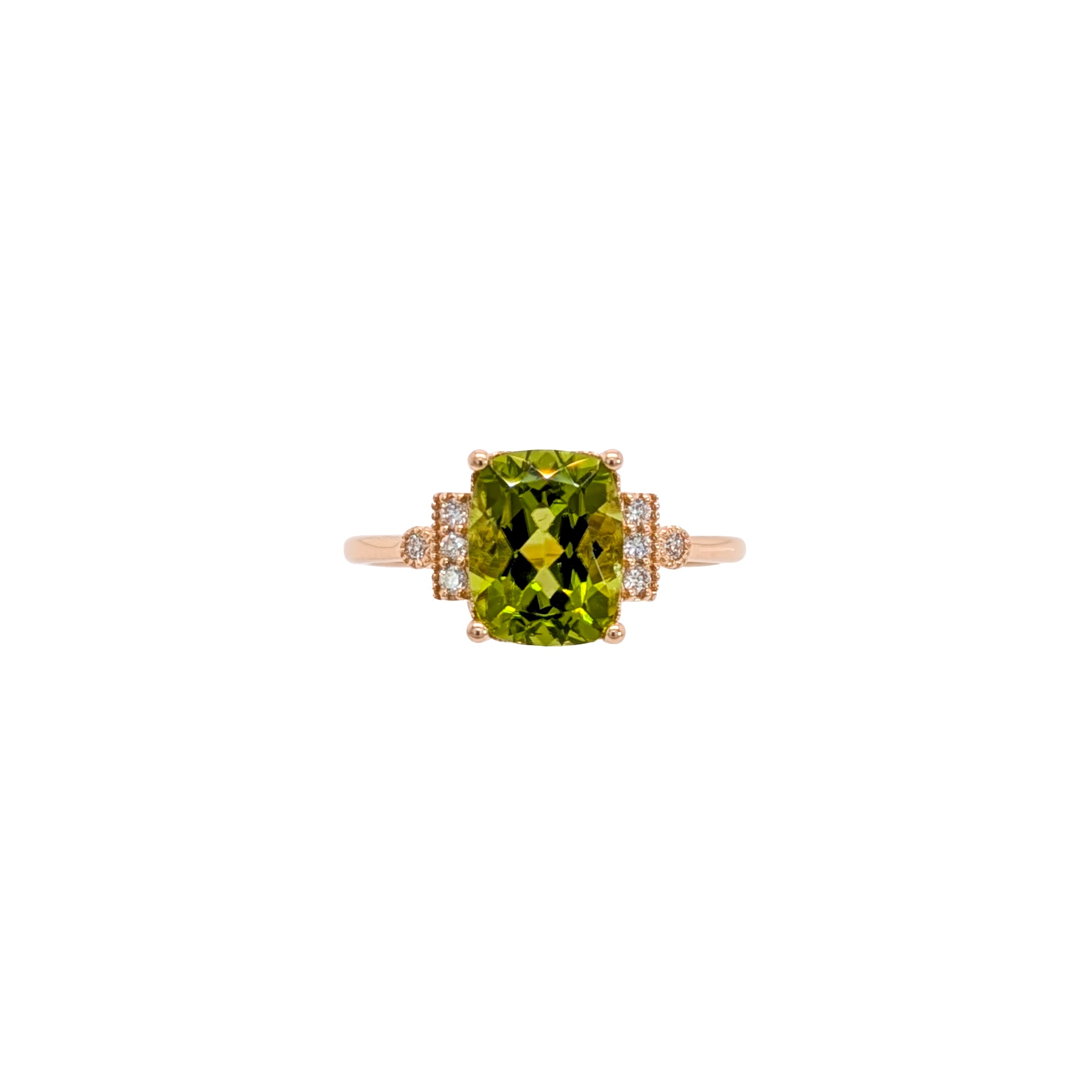 Jessica 14K Yellow Gold 2.64cts Peridot Diamond Ring |  Cushion 9x7mm