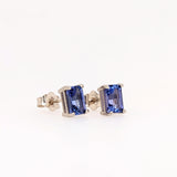 Isle | Genuine AAA Tanzanite Solitaire Studs, Emerald Cut 6x4mm, Solid 14K Gold (Yellow White Rose), Natural Tanzanite Earrings, Anniversary Gift for Women