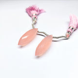 Dyed Pink Chalcedony | Drilled Matching Pair | Marquise Shape- Side Drilled | Beautiful Faceted Gem | 25x8mm
