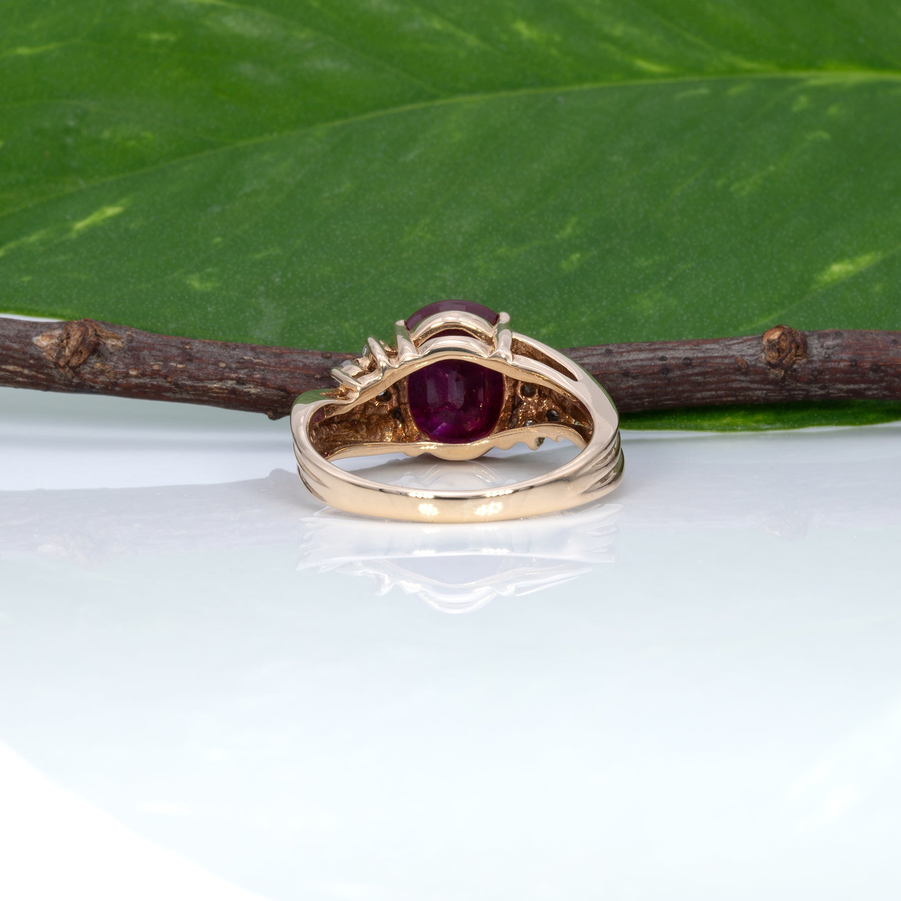 14K yellow gold Madagascar ruby estate ring with diamonds