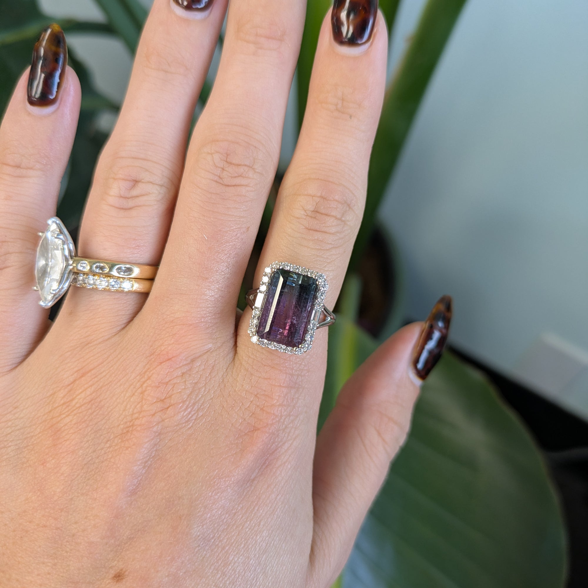 14K white gold bi-color tourmaline ring