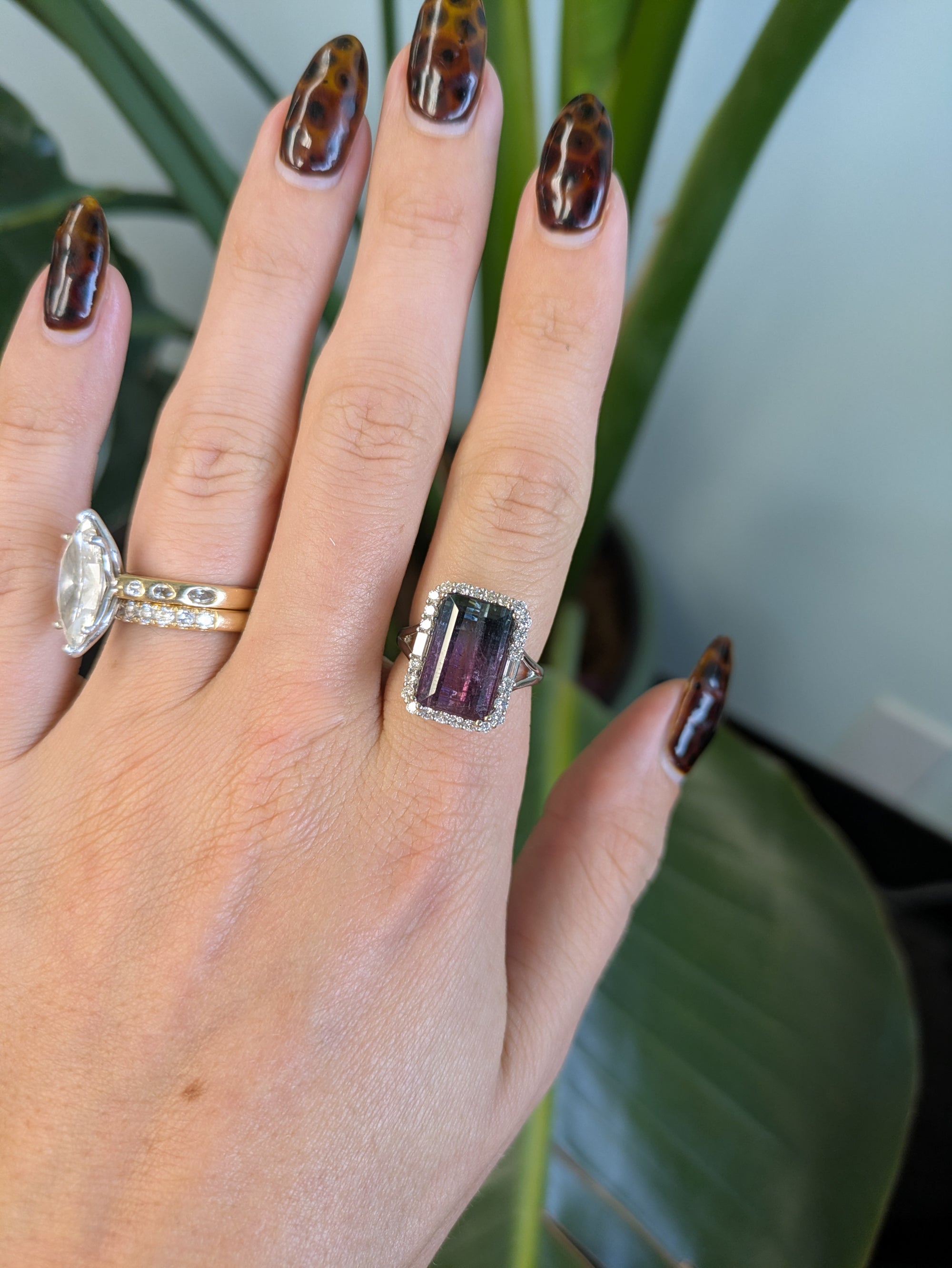 14K white gold bi-color tourmaline ring