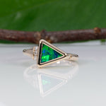 14K yellow gold boulder opal ring with diamond accents
