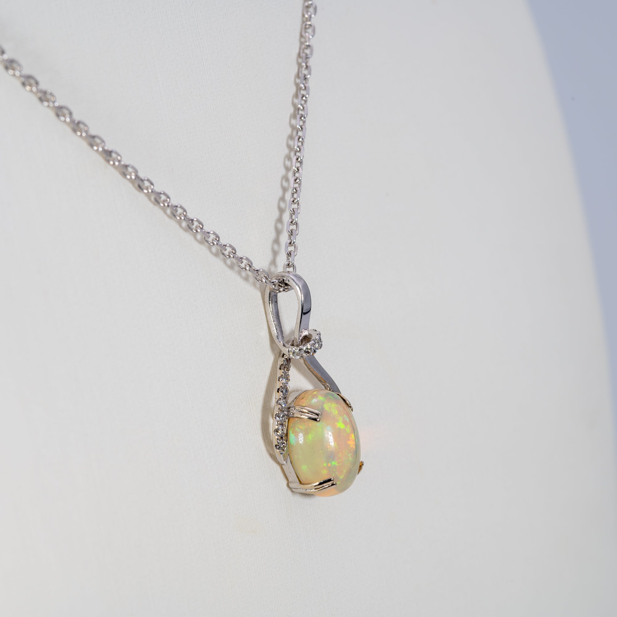 14K white gold ethiopian opal pendant