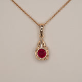 Madagascar Ruby Pendant with Earth Mined Diamonds in Solid 14K Gold – Round 4.5mm Natural Ruby Jewelry