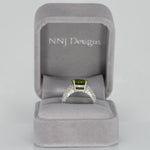 14K white gold peridot oval ring with diamond halo