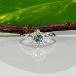 14K white gold alexandrite ring with diamond accents