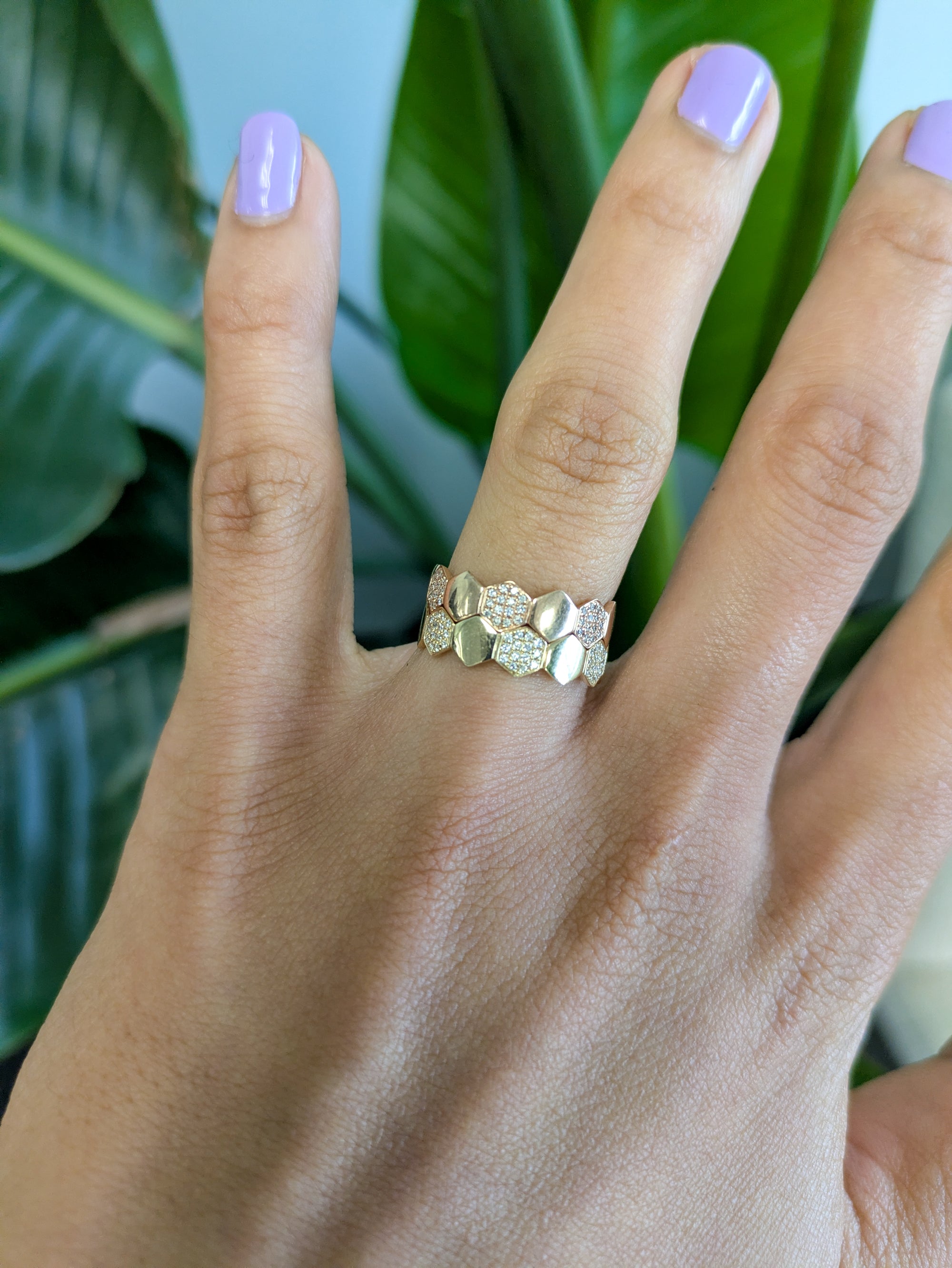 14K rose gold diamond band