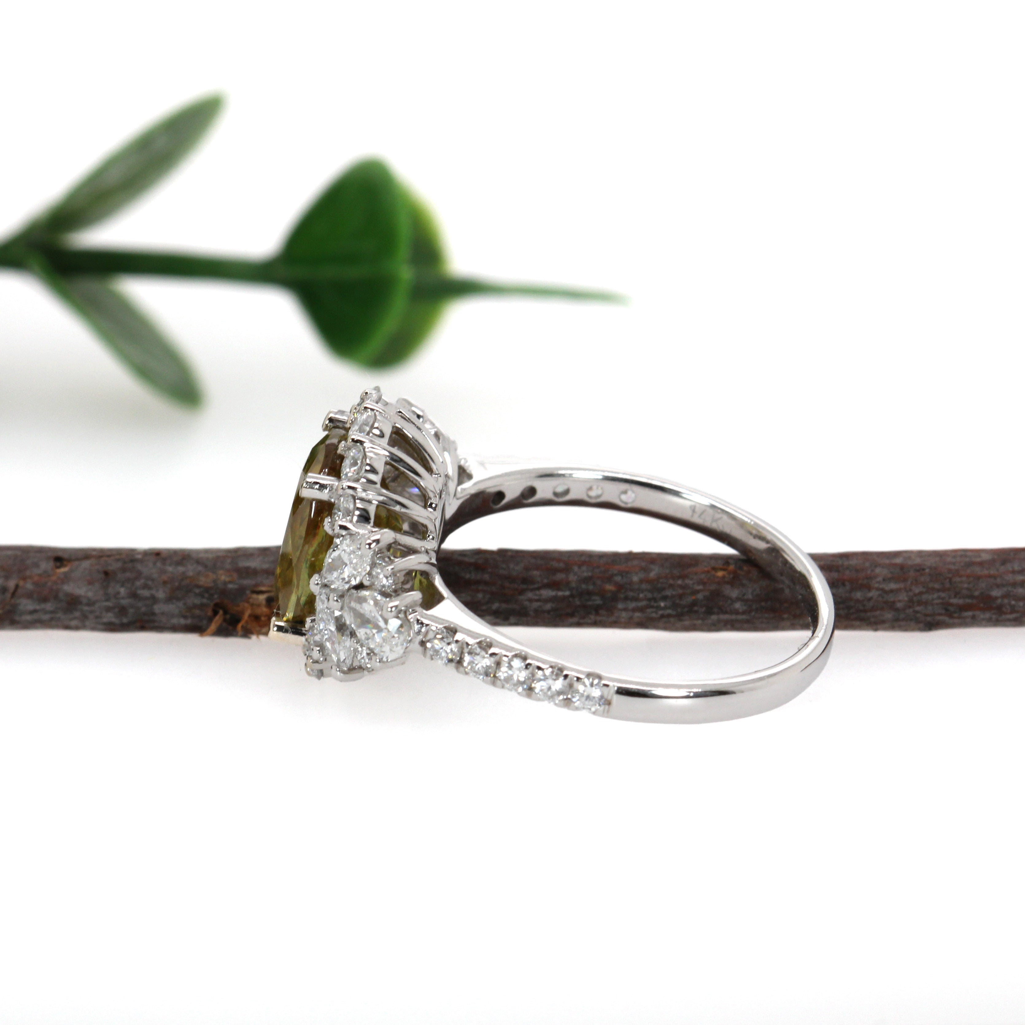 Rishi 14K White Gold 3.12cts Sphene Diamond Ring | Oval 10X8mm