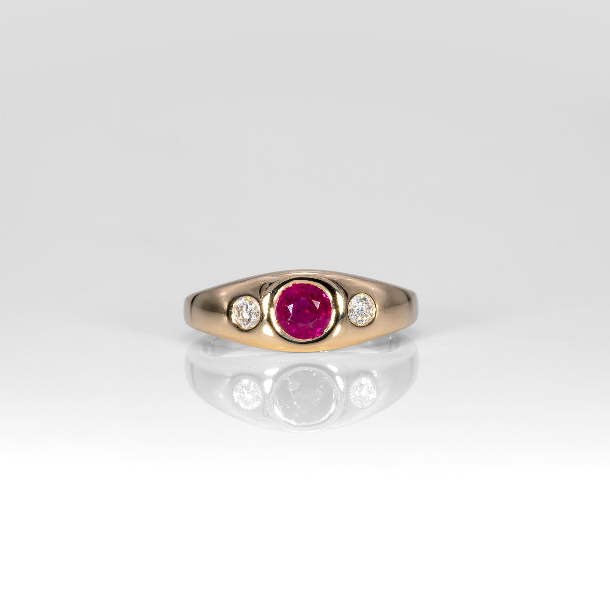 14K yellow gold Burma ruby ring with diamond accents