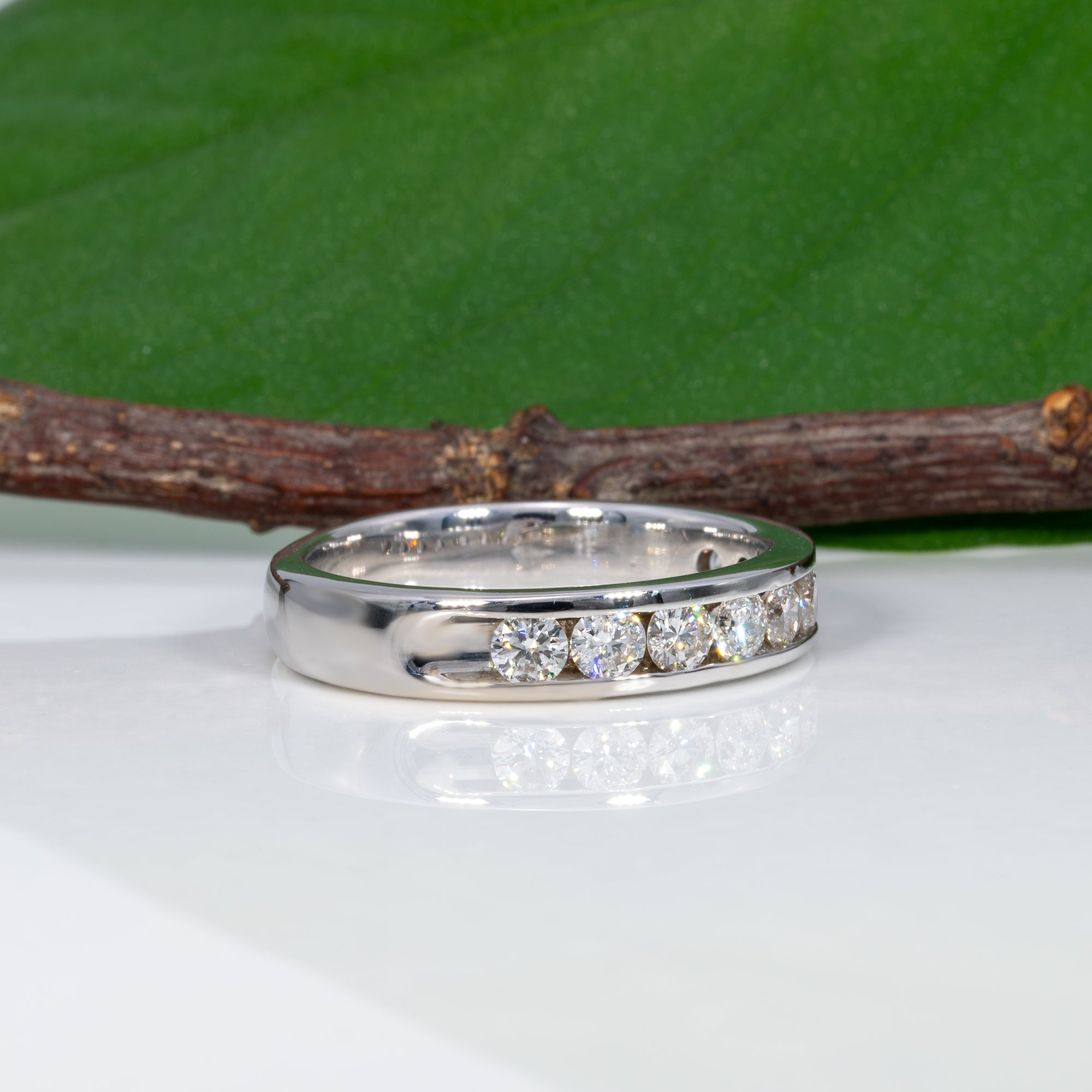 14K white gold diamond estate band