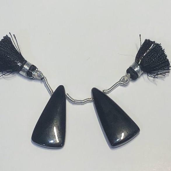 Natural Untreated Black Spinel || Drilled Matching Pair || Triangle Shape- Side Drilled Beautiful Smooth Gem || 30x15x5mm