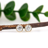 5mm 6mm Round - 14K Solid Gold Lab Diamond Bezel Solitaire Stud Earrings