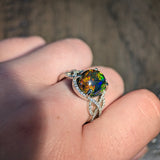 Naomi 14K White Gold Black Opal and Diamond Ring | Oval 12x10mm