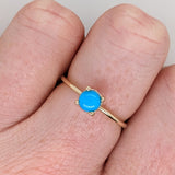 Turquoise Ring w Earth Mined Diamonds in Solid 14K Yellow Gold Round 5mm