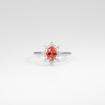 14K white gold padparadscha sapphire ring with diamond accents