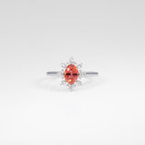 14K white gold padparadscha sapphire ring with diamond accents