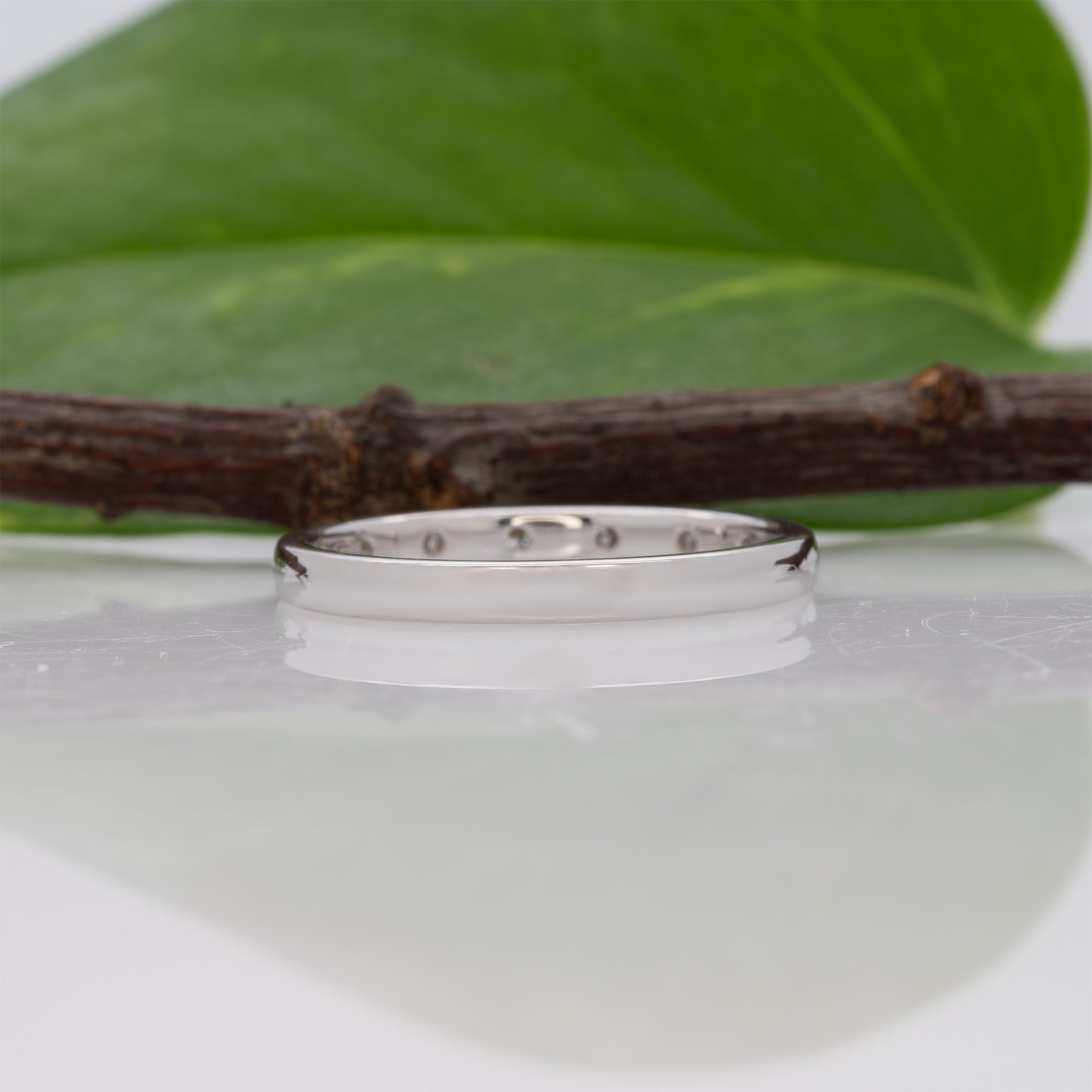 14K white gold natural diamond band ring, minimalist stackable