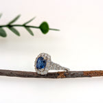 Hanshika 14K White Gold 2.18cts Ceylon Sapphire Diamond Ring | Cushion 8x6mm